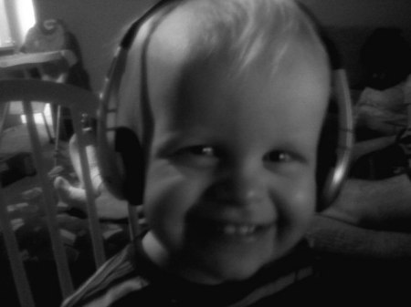 Baby Jack rockin out with headphones