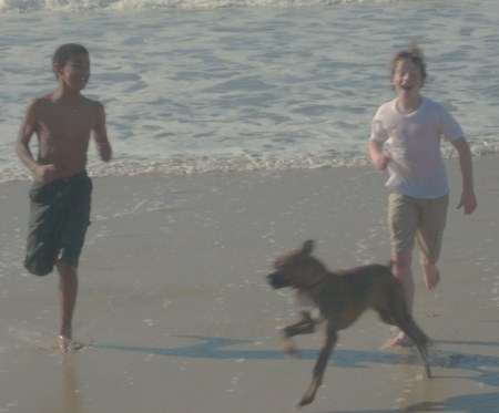 Casey, Brian and Lucky Bucky at the Beach