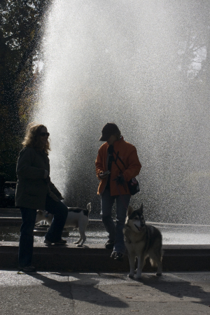 Central Park-pond and geyser behind us,