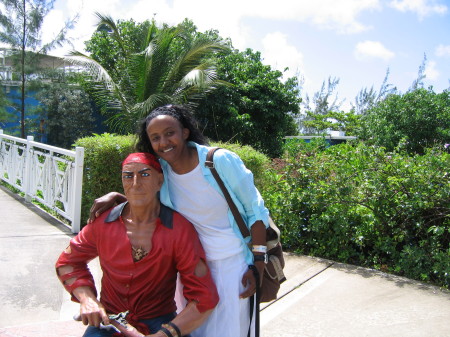 Carmen and a Pirate statue Barbados WI