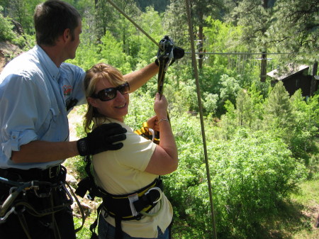 Deb Ziplining in Colorado in 2008