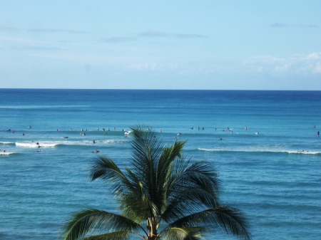 HOTEL ROOM VIEW OF WAIKIKI BEACH SURFERS