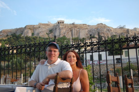 David and I at dinner in Athens 7/09