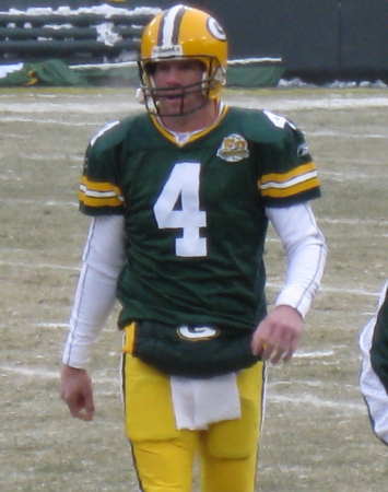 Brett Favre during pre-game warm-ups.