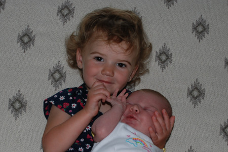 Grace and brand new baby sister Abigail-6/09