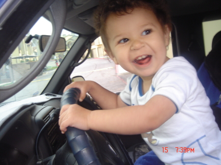 My Grandson "driving out of the garage