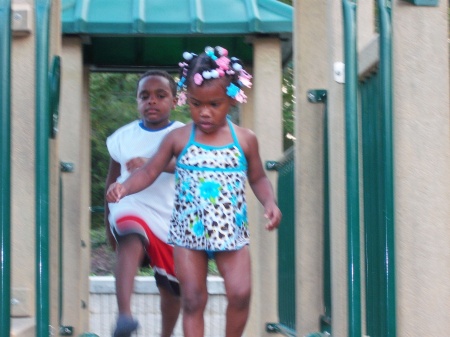 Having fun on the slide..