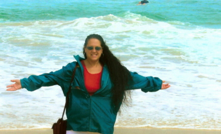 Me, getting whipped by the winds on Bondi.