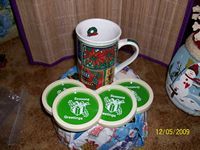 Tall Mug with Plastic Holiday Coasters