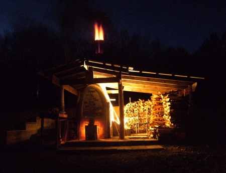 Wood kiln at night