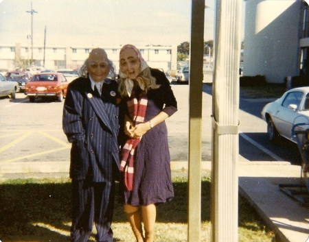 Diane and Lisa dressed up as old people 1978