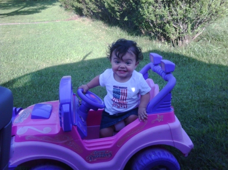 Granddaugther, Destiny, driving her pink car