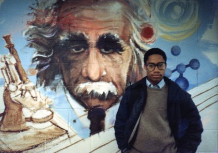 Eddie B. & Einstein mural in MLK hallway 1983