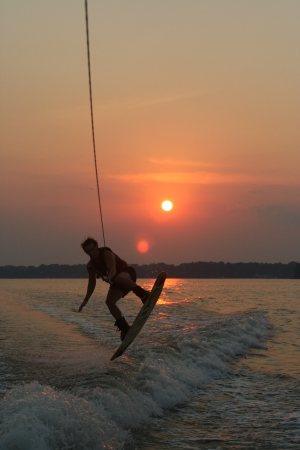 Drew wakeboarding