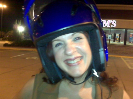 mary in motorcycle helmet