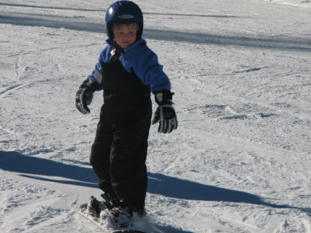 Lucas snowboarding at Badger Pass