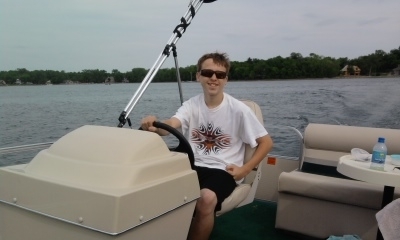 Oren driving the boat.
