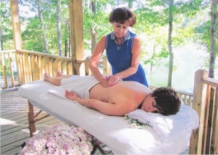 Massage therapy on porch at river