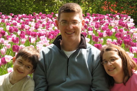 Shane & kids in the Holland Tulips - 5/3/08