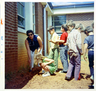 Outside the building, 1972.