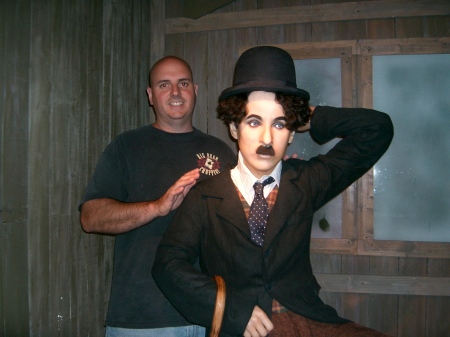 With Charlie Chaplin at the wax museum
