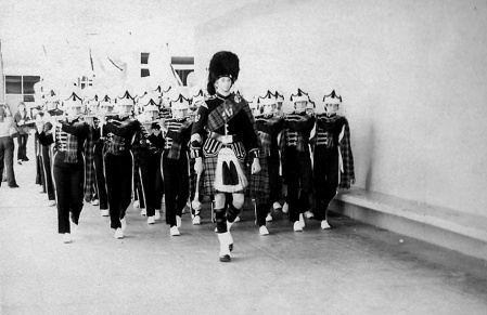 marching down school hallway for rally - 1977