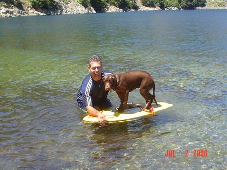 Sheeba surfing at Hellhole reservoir