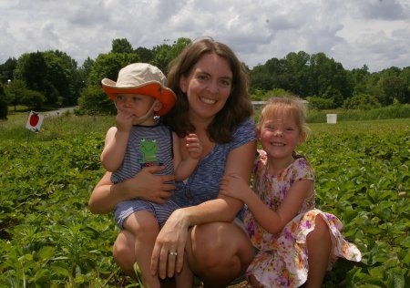 Kate and kids-strawberry picking