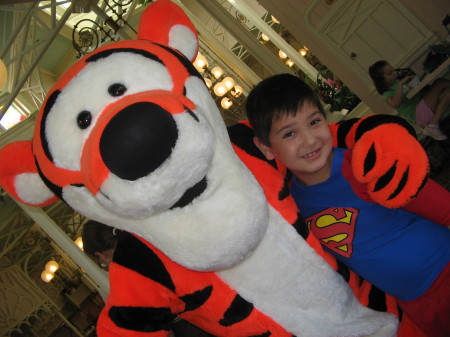 Konrad and Tigger at his birthday lunch