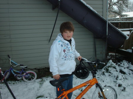 Sean - trying his bike in the snow