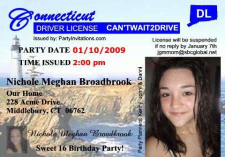 Nikki Party Invitation 16 & Driving Soon!!