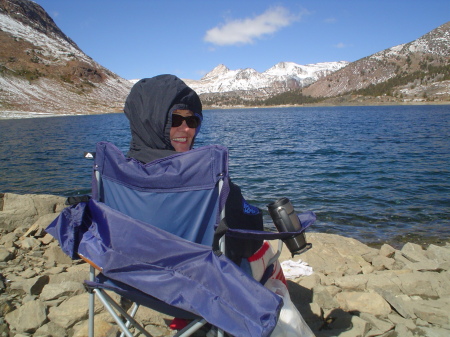 Me watching Lester fish at Saddlebag Lake