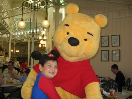 Konrad and Pooh at his birthday lunch