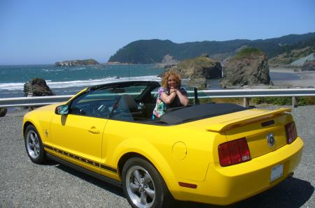 My wife Debbie in our Mustang, Oregon 2009