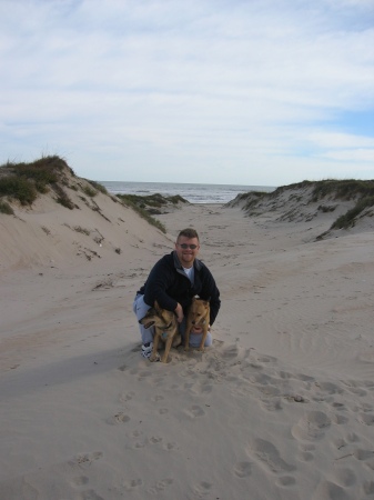 Hubby and Dogs at Beach