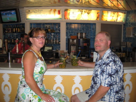 Kim and I having a tropical drink
