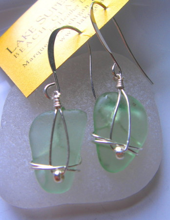 Seafoam beachglass earrings from Lake Superior