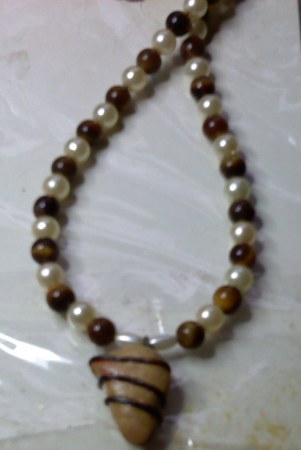 Wrapped stone w/tiger eye & pearl