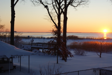 Sunrise over Chesapeake Bay With Snow