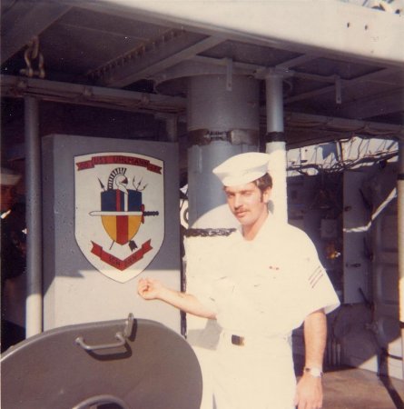 1970 - myself and Coat of Arms, quarterdeck
