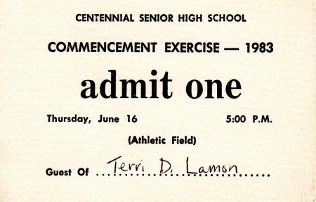 6/16/83 Commencement Ticket