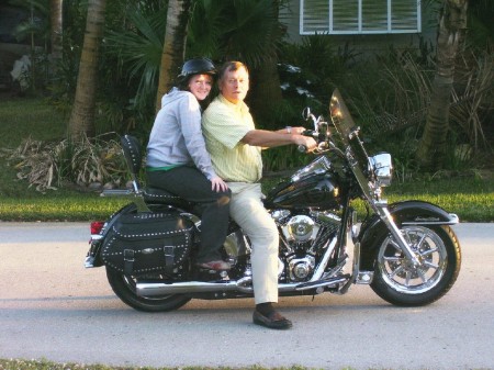 Papa and Jordan riding the Harley