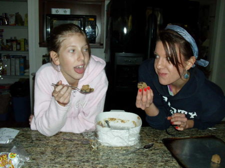 Christy and Angela goofing with cookie dough!