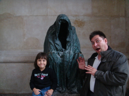 Angie and I in front of scary statue