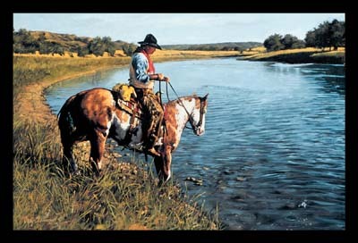 Shavano and me in a painting on the Cheyenne R