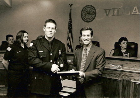 Recieving a life saving award.