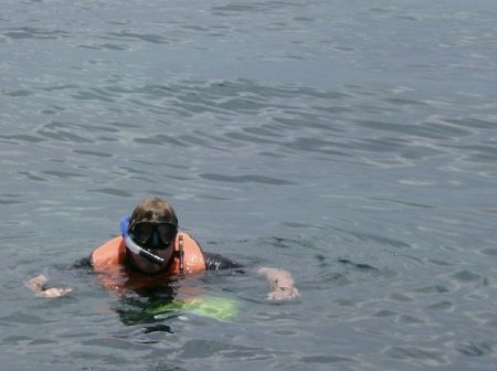 Me snorkeling at a coral reef in Florida.