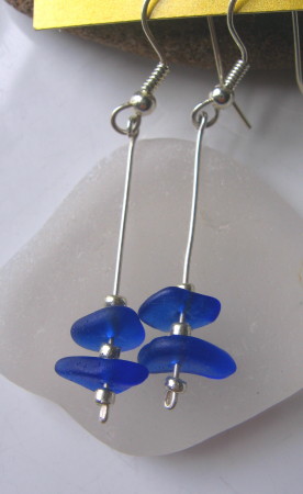 Cobalt Blue stacked beachglass earrings by me!