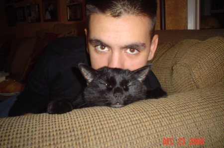 Alex and our cat Magick, 14 years old...