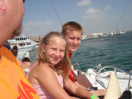 Our kids boating in Cancun Mexico